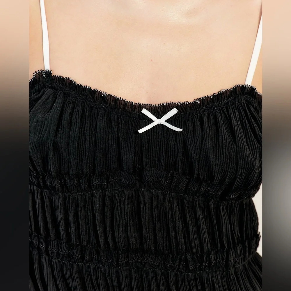 ZARA LITTLE BOW BLACK TEXTURED DRESS - Picture 5 of 16